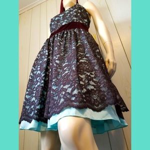 NWT Retro Beaded Black Lace Babydoll Prom Party Mini Dress